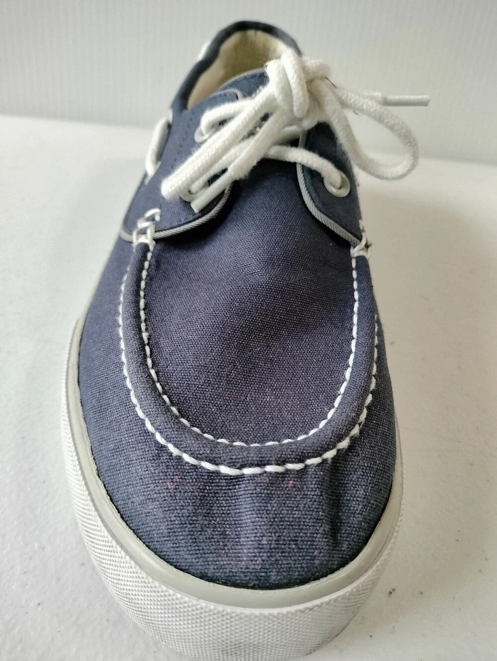 Polo Ralph Lauren Lander Navy White Canvas Boat Shoes 9 Vacation Cruise Preppy